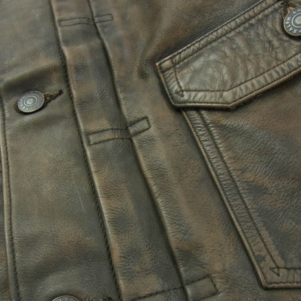 RRL ダブルアールエル O201R 2nd TYPE レザー トラッカー ジャケット USED加工 ブラウン系 M【中古】