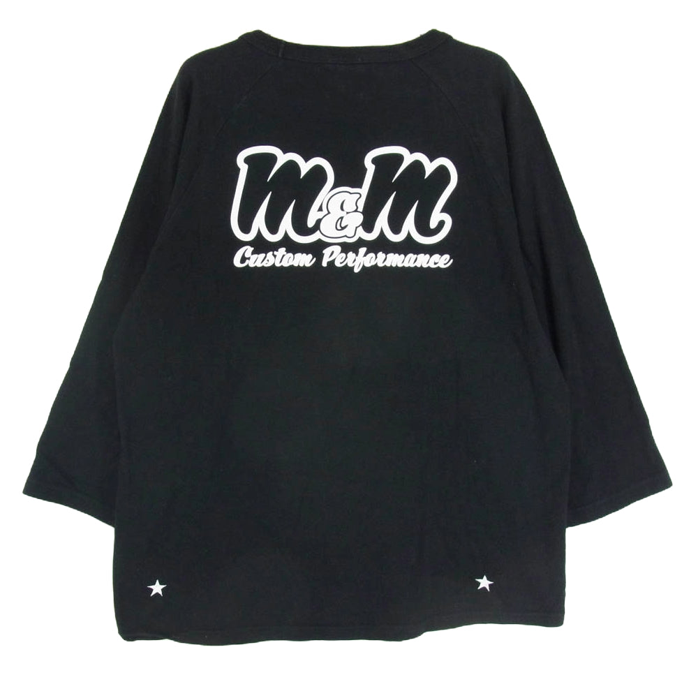 エムアンドエム バック ロゴ カットソー 七分丈 Tシャツ ブラック系 L【中古】