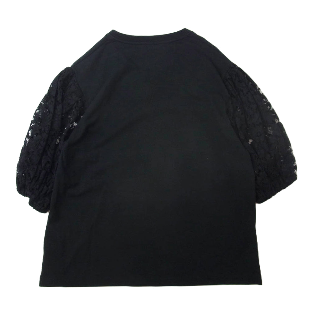 VALENTINO ヴァレンティノ 本ライン 袖レース クルーネック 半袖 Tシャツ ブラック系 S【中古】