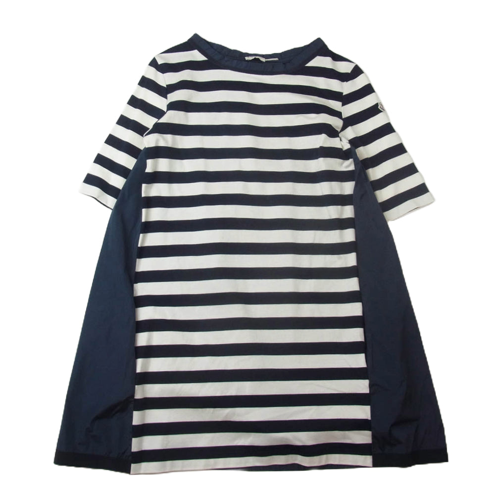 MONCLER モンクレール B109385566900 83140 ABITO CORTO ナイロン切替 ボーダー 半袖 ワンピース ネイビー系 L【中古】
