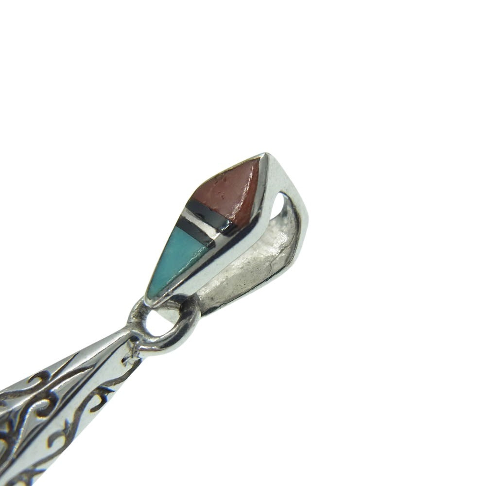 SAAD サード Premium ターコイズ オニキス レッドコーラル ペンダント トップ シルバー系【中古】