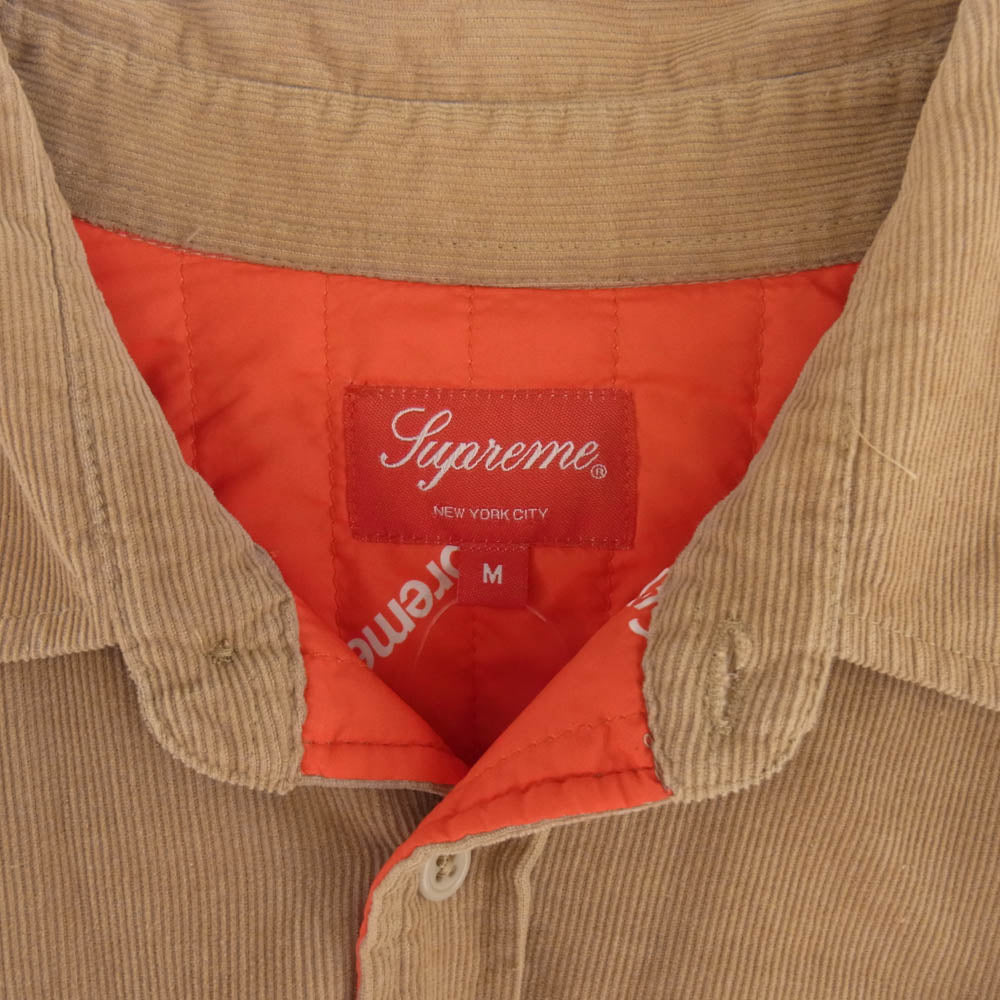 Supreme シュプリーム 17AW Corduroy Quilted Shirt コーデュロイ キルティング シャツ 長袖 中綿 ライトブラウン系 M【中古】