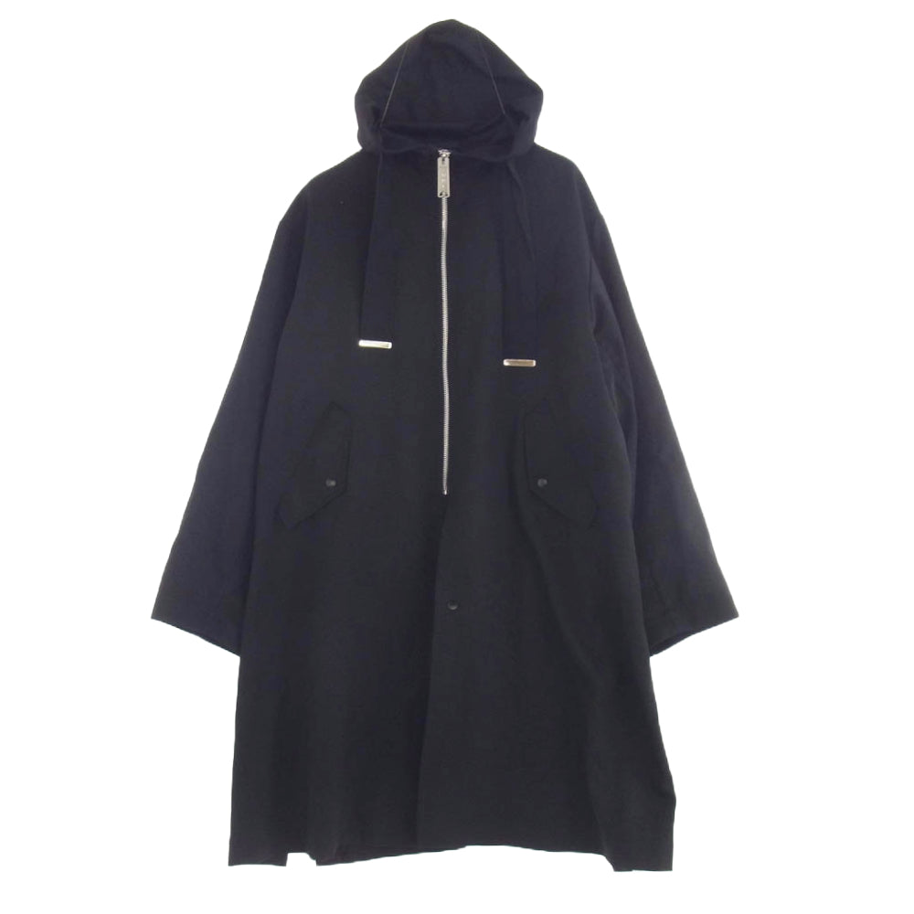 Maison MIHARA YASUHIRO メゾンミハラヤスヒロ A01CT171 フーデッド ジップアップ コート ロング パーカー モッズコート ブラック系 44【中古】