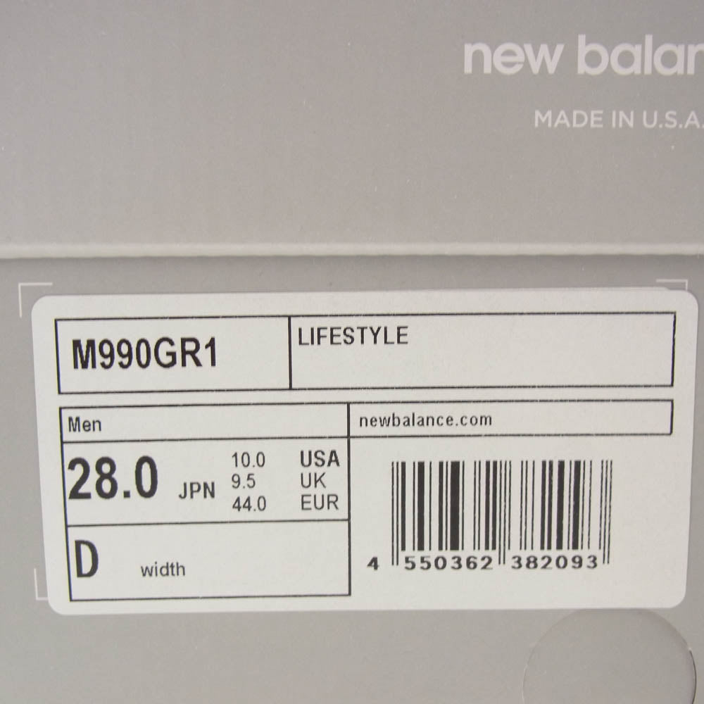 NEW BALANCE ニューバランス USA製 M990GR1 Gray グレー スニーカー グレー系 28cm【新古品】【未使用】【中古】
