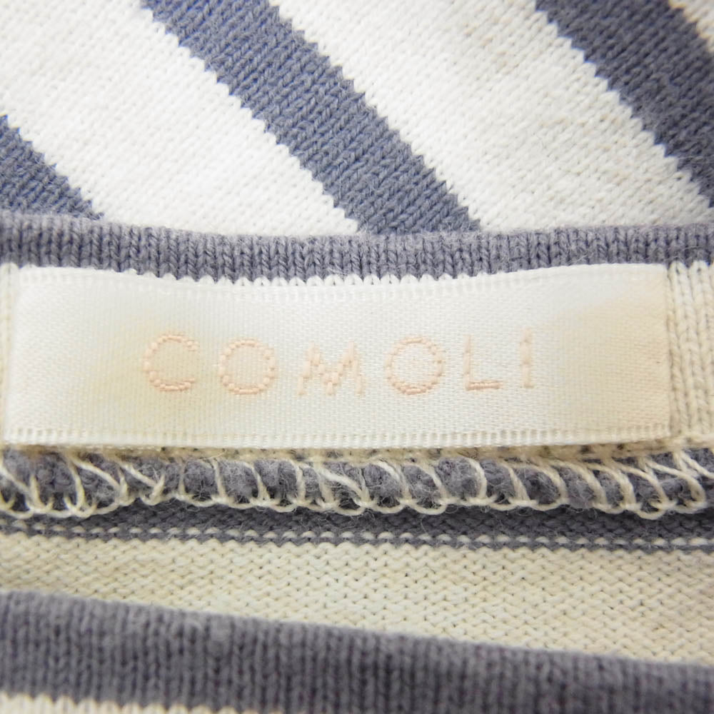 COMOLI コモリ 22SS V01-05010 ボーダー ボートネック カットソー 長袖 ブルー系 3【中古】