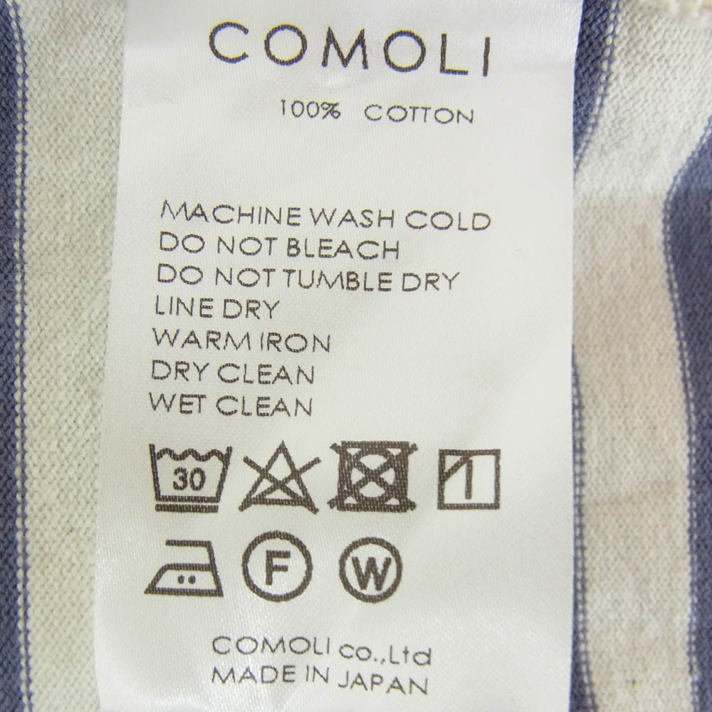 COMOLI コモリ 22SS V01-05010 ボーダー ボートネック カットソー 長袖 ブルー系 3【中古】