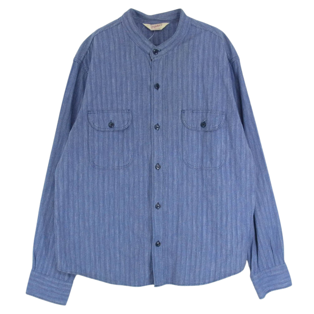 TENDERLOIN テンダーロイン スタンドカラー バンドカラー ストライプ シャツ 長袖 ブルー系 L【中古】