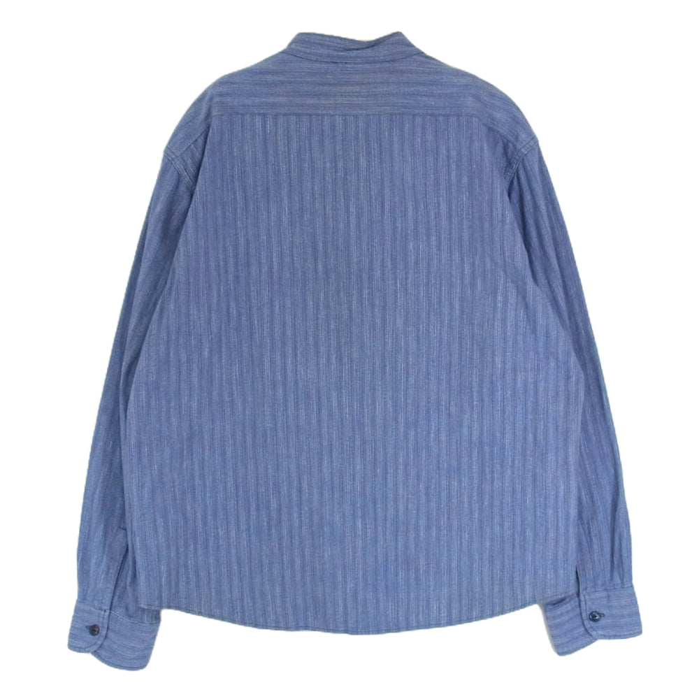 TENDERLOIN テンダーロイン スタンドカラー バンドカラー ストライプ シャツ 長袖 ブルー系 L【中古】