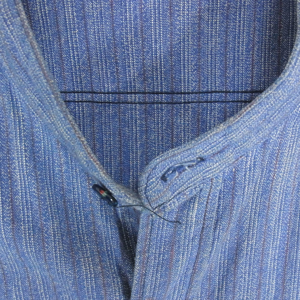 TENDERLOIN テンダーロイン スタンドカラー バンドカラー ストライプ シャツ 長袖 ブルー系 L【中古】