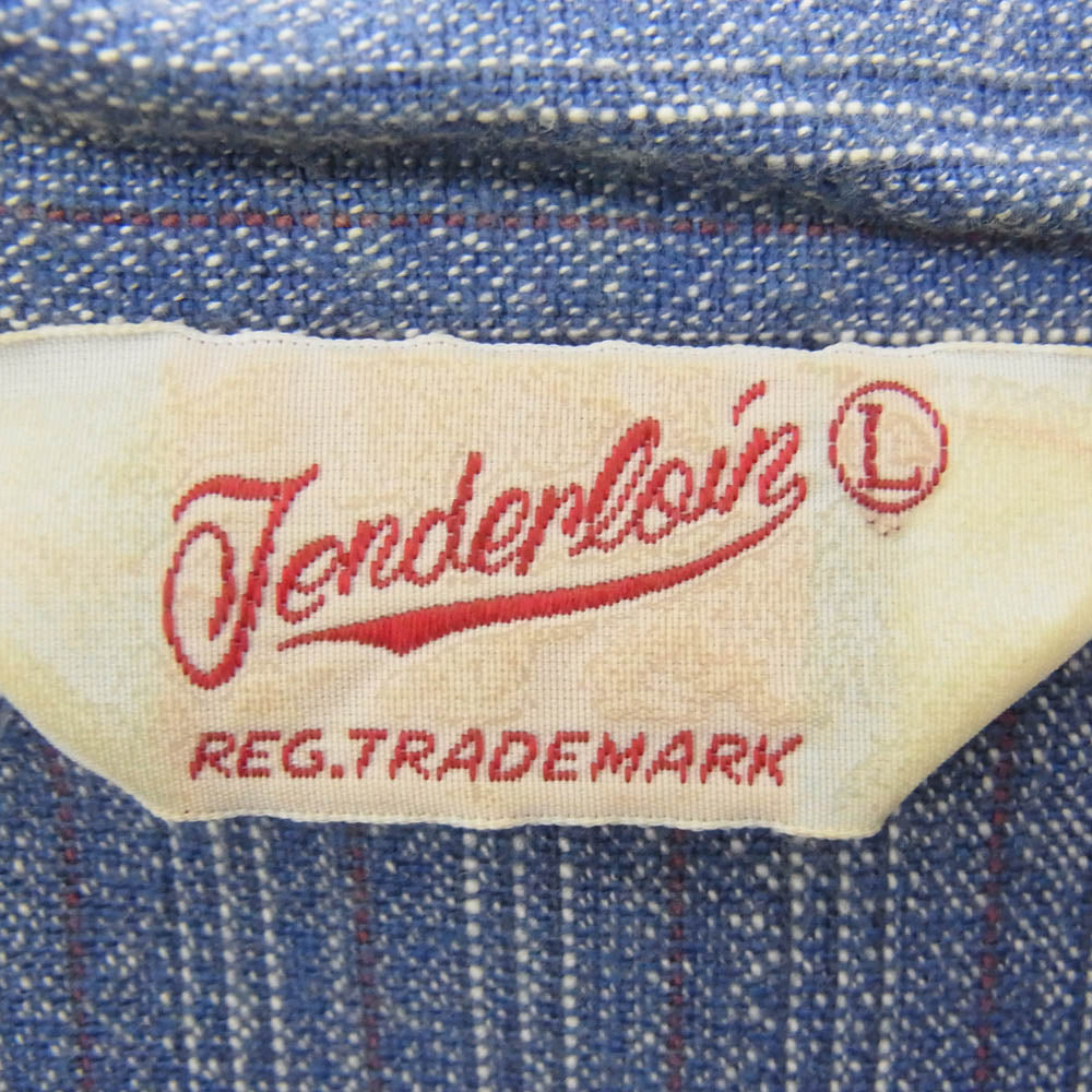 TENDERLOIN テンダーロイン スタンドカラー バンドカラー ストライプ シャツ 長袖 ブルー系 L【中古】