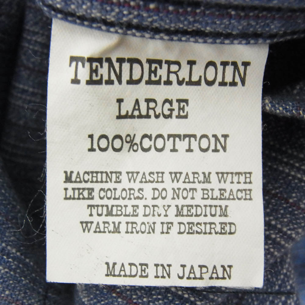 TENDERLOIN テンダーロイン スタンドカラー バンドカラー ストライプ シャツ 長袖 ブルー系 L【中古】