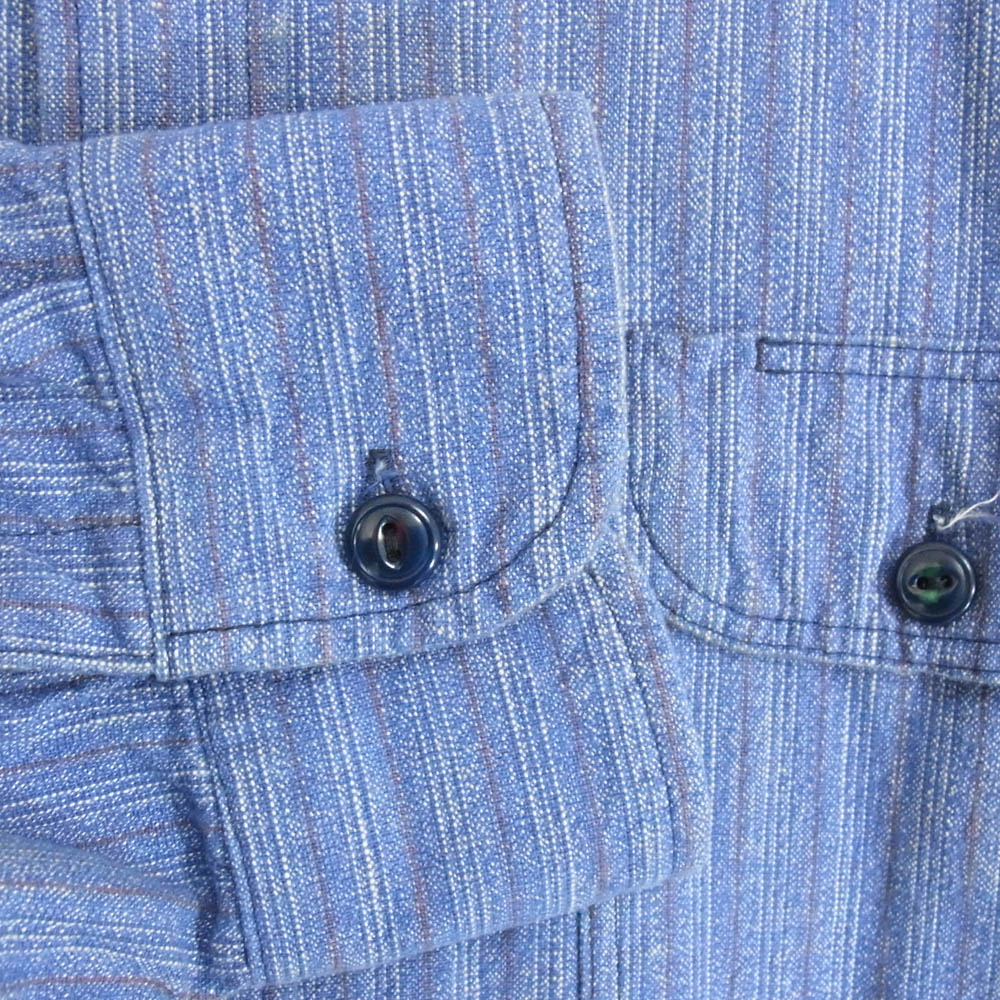 TENDERLOIN テンダーロイン スタンドカラー バンドカラー ストライプ シャツ 長袖 ブルー系 L【中古】