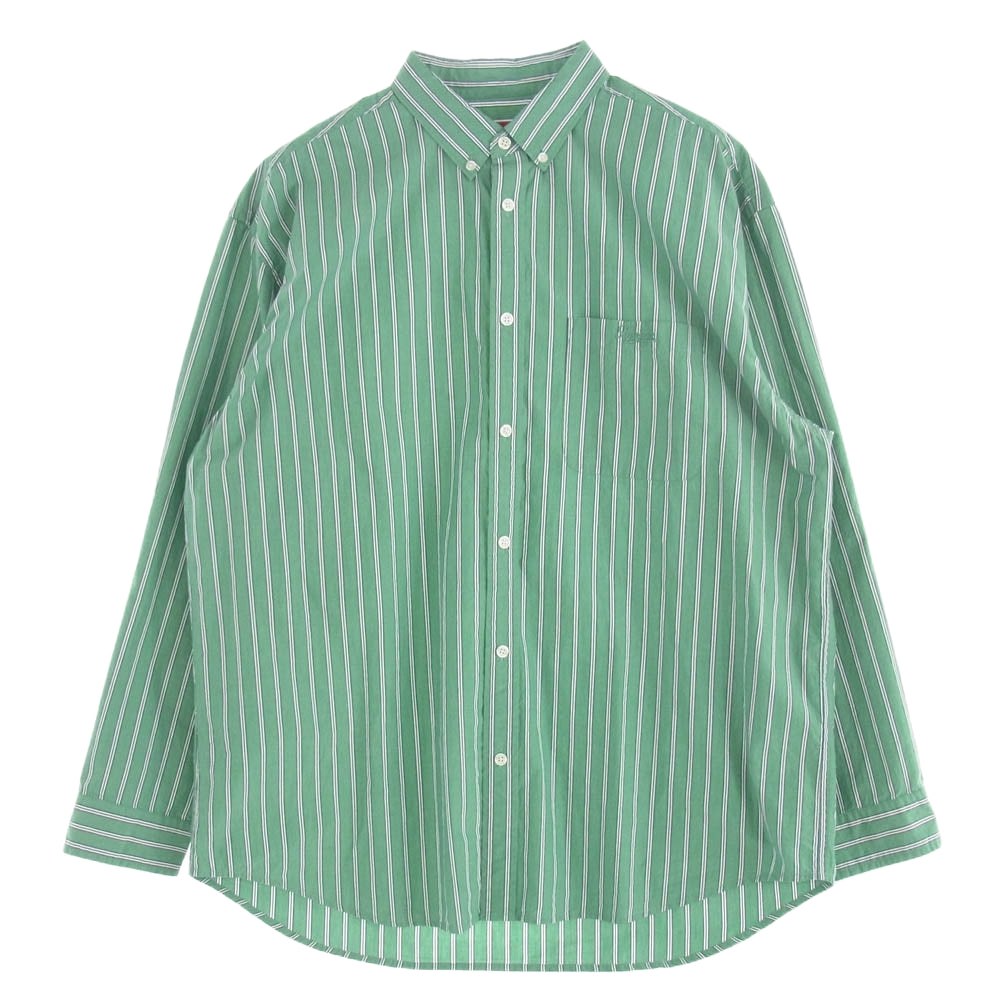 Supreme シュプリーム 23AW Loose Fit Stripe Shirt ルーズフィット ボタンダウン ストライプ シャツ 長袖 グリーン系 L【中古】
