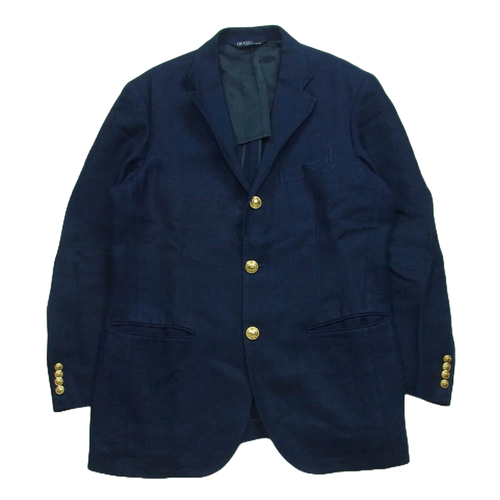 POLO RALPH LAUREN ポロ・ラルフローレン BZ-RL-HM-0520 リネン 100％ 金ボタン 3B テーラード ジャケット ダークネイビー系 C98-W88-T180 AB7【中古】