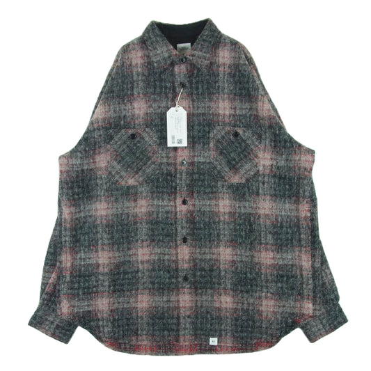 BEDWIN & THE HEARTBREAKERS ベドウィンアンドザハートブレイカーズ 24AB1741 WOOL BIG SHIRT BILLY ビッグ ウール チェック 長袖 シャツ レッド系 グレー系 3【新古品】【未使用】【中古】