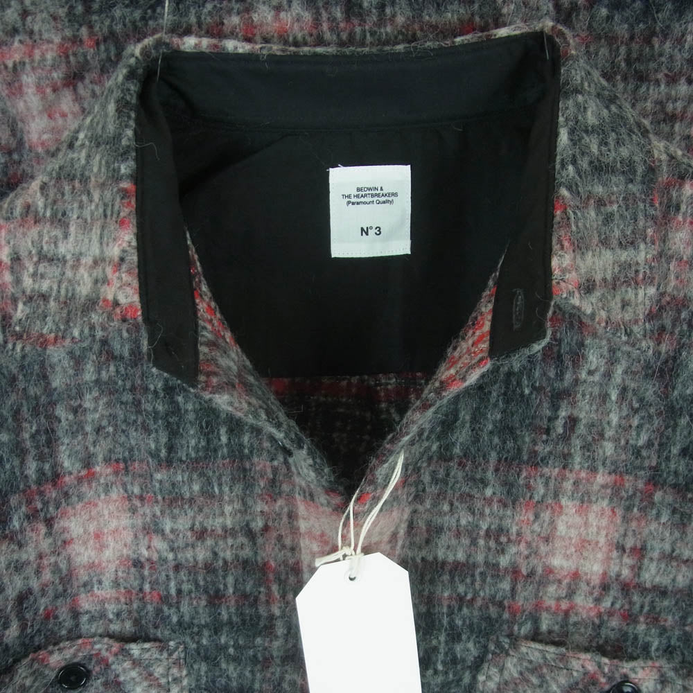 BEDWIN & THE HEARTBREAKERS ベドウィンアンドザハートブレイカーズ 24AB1741 WOOL BIG SHIRT BILLY ビッグ ウール チェック 長袖 シャツ レッド系 グレー系 3【新古品】【未使用】【中古】