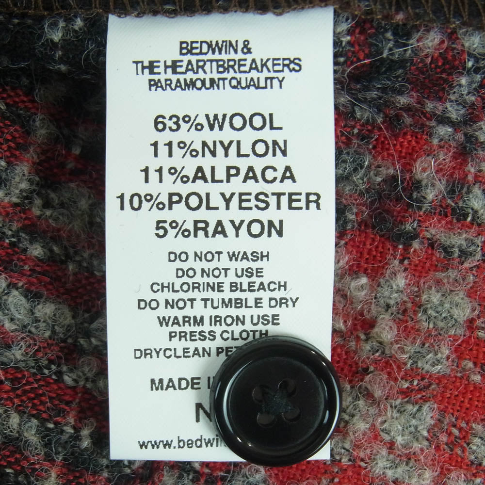 BEDWIN & THE HEARTBREAKERS ベドウィンアンドザハートブレイカーズ 24AB1741 WOOL BIG SHIRT BILLY ビッグ ウール チェック 長袖 シャツ レッド系 グレー系 3【新古品】【未使用】【中古】
