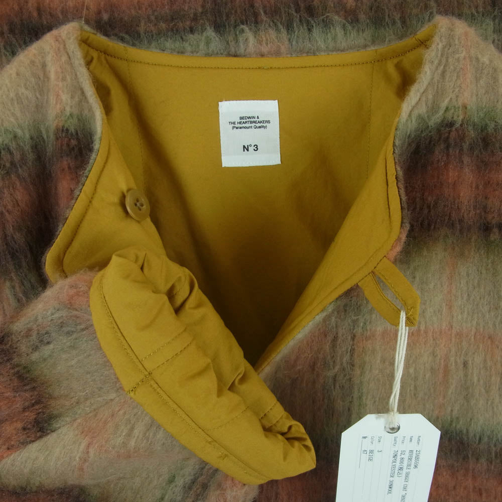 BEDWIN & THE HEARTBREAKERS ベドウィンアンドザハートブレイカーズ 23AB5596 REVERSIBLE SHAGGY COAT DENZEL リバーシブル シャギー チェック コート ジャケット ベージュ系 イエロー系 3【新古品】【未使用】【中古】