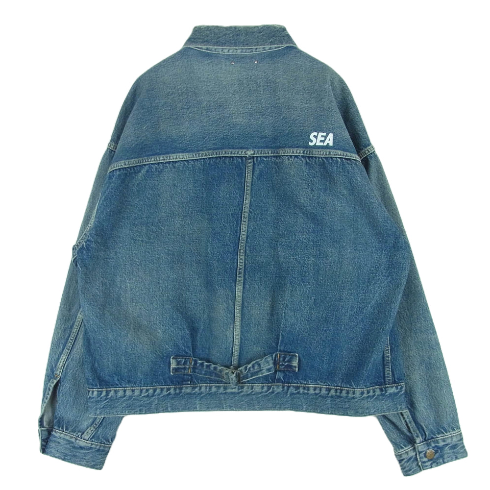 MINEDENIM マインデニム 24AW 24MND-WAS001-86-022 WIND AND SEA ウィンダンシー E.BF-GJKT インディゴ セルヴィッジ デニム ロゴプリント ジャケット インディゴブルー系 2【新古品】【未使用】【中古】