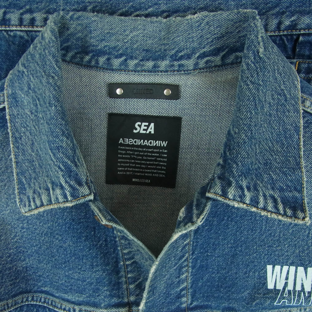 MINEDENIM マインデニム 24AW 24MND-WAS001-86-022 WIND AND SEA ウィンダンシー E.BF-GJKT インディゴ セルヴィッジ デニム ロゴプリント ジャケット インディゴブルー系 2【新古品】【未使用】【中古】
