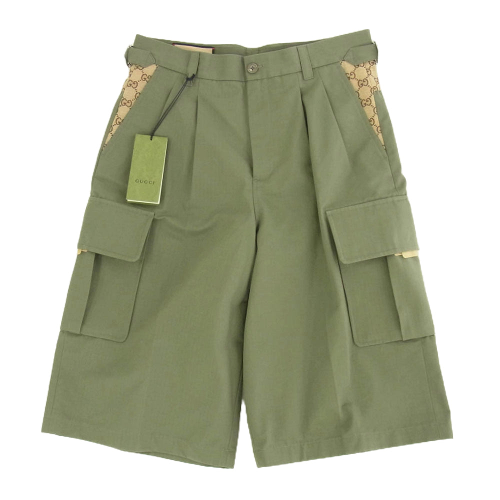 GUCCI グッチ 742784 ZANW6 GG柄 切替し カーゴ クロップド ハーフ パンツ 46 カーキ系 46【極上美品】【中古】