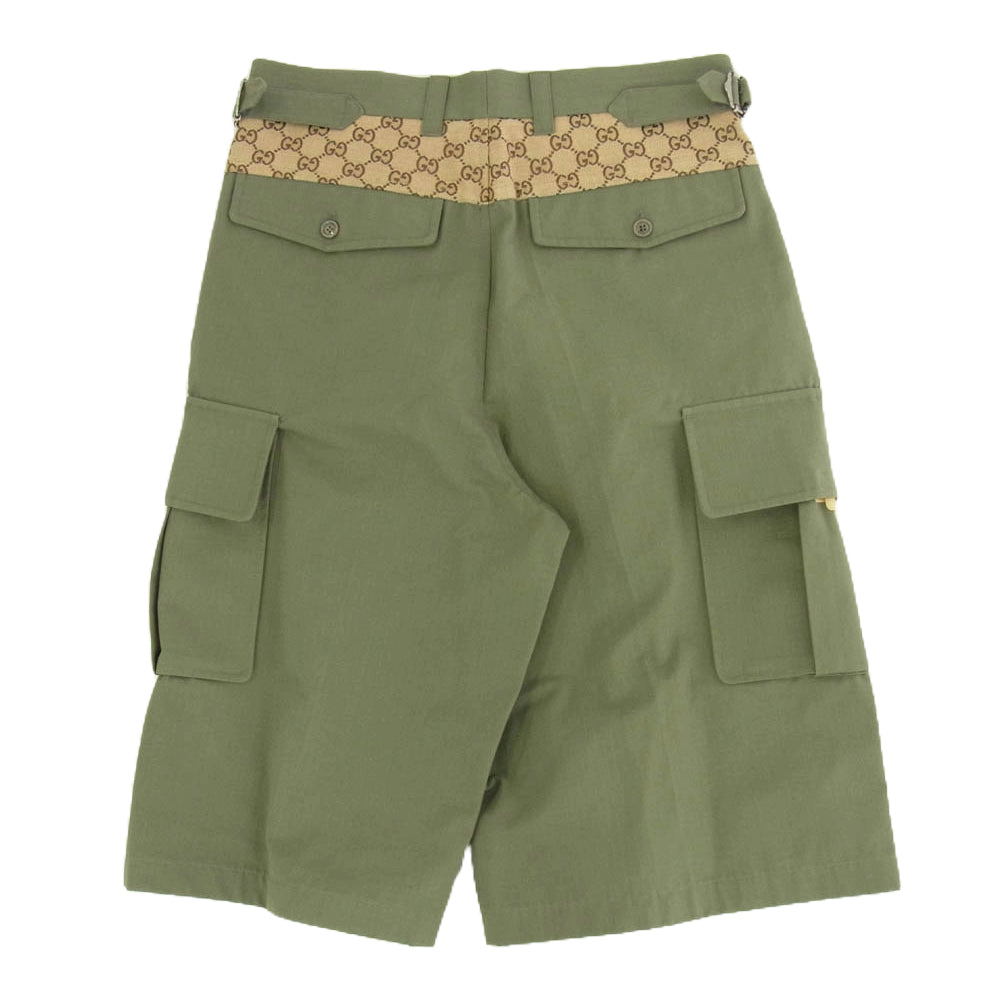 GUCCI グッチ 742784 ZANW6 GG柄 切替し カーゴ クロップド ハーフ パンツ 46 カーキ系 46【極上美品】【中古】