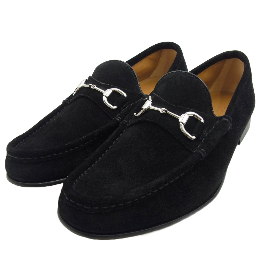GUCCI グッチ 367762 ホースビット スゥエード レザー ローファー モカシン シューズ ブラック系 7.5【極上美品】【中古】
