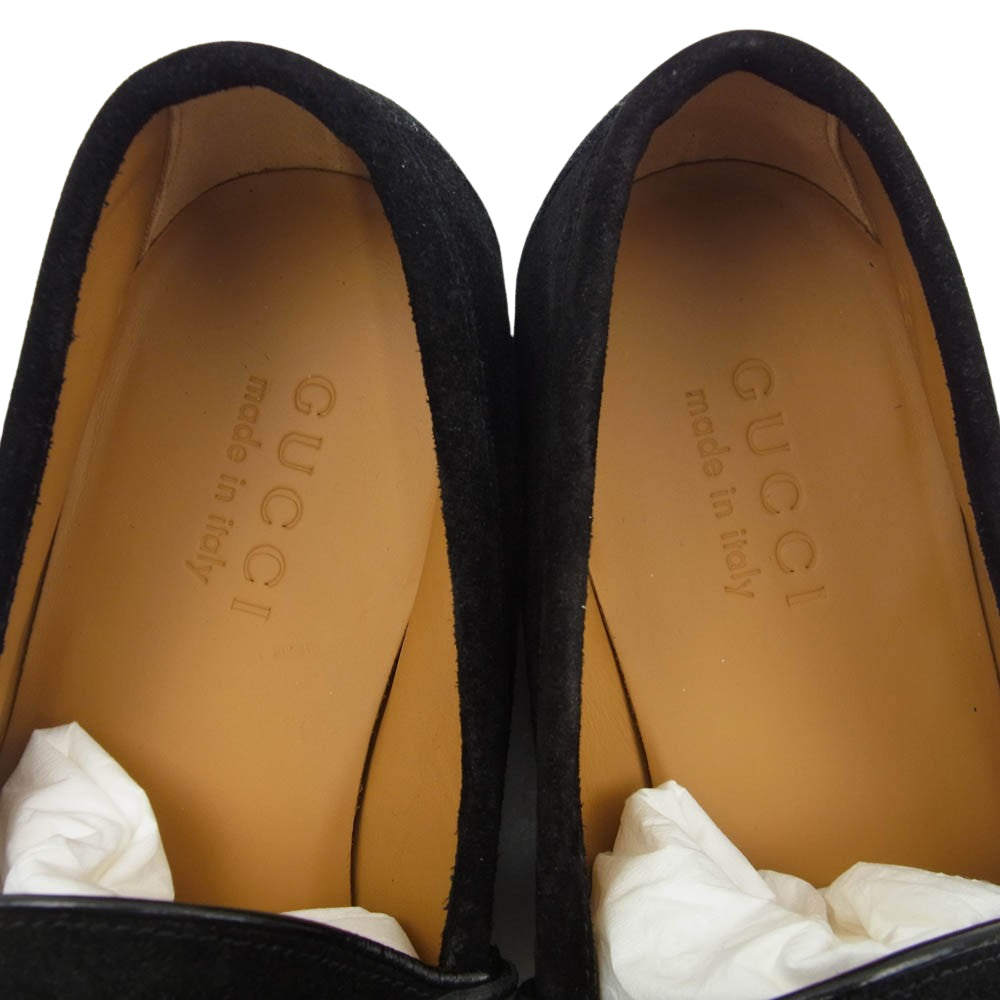 GUCCI グッチ 367762 ホースビット スゥエード レザー ローファー モカシン シューズ ブラック系 7.5【極上美品】【中古】
