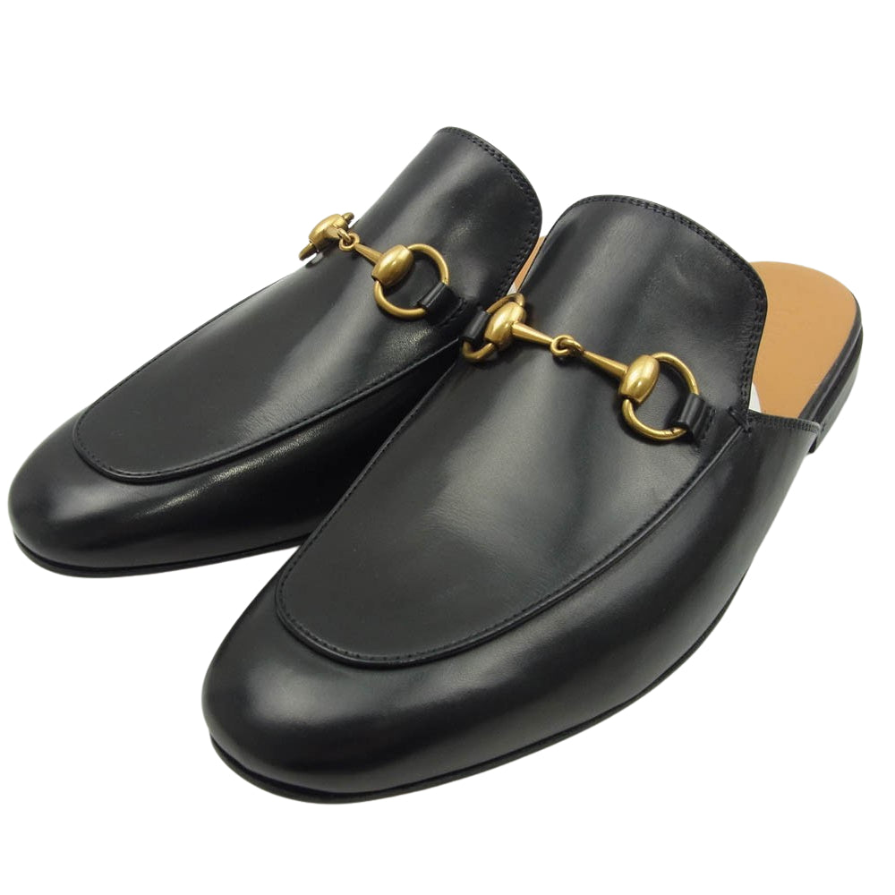 GUCCI グッチ 426219 プリンスタウン ホースビット レザー ミュール スリッパ ブラック系 7【新古品】【未使用】【中古】