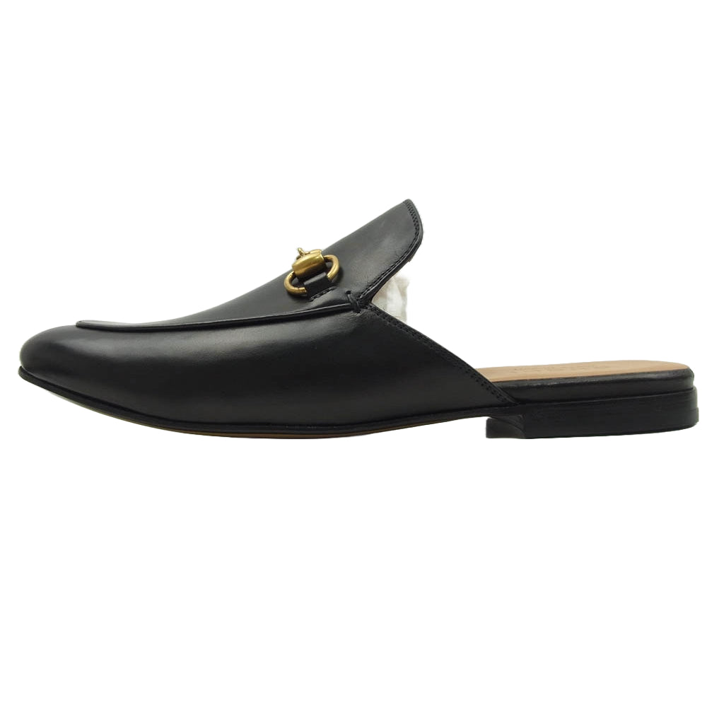 GUCCI グッチ 426219 プリンスタウン ホースビット レザー ミュール スリッパ ブラック系 7【新古品】【未使用】【中古】