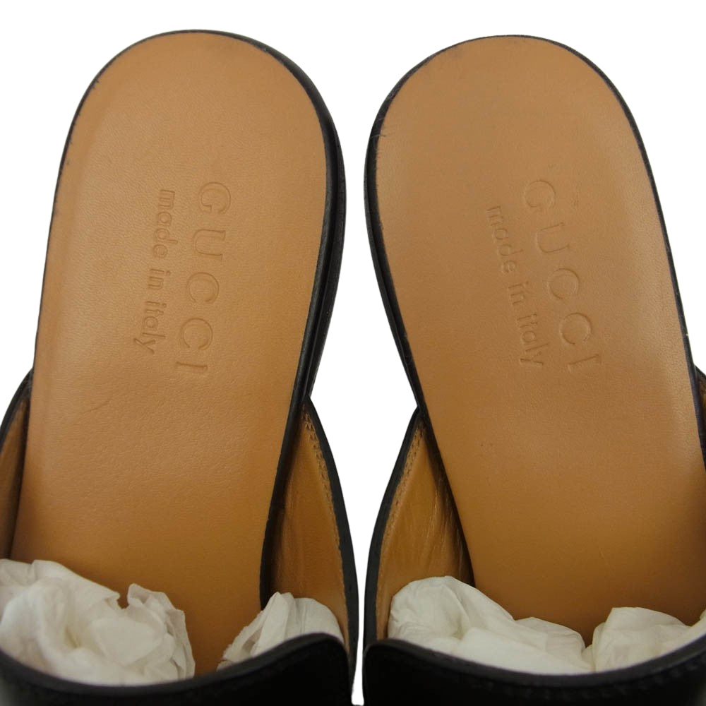 GUCCI グッチ 426219 プリンスタウン ホースビット レザー ミュール スリッパ ブラック系 7【新古品】【未使用】【中古】