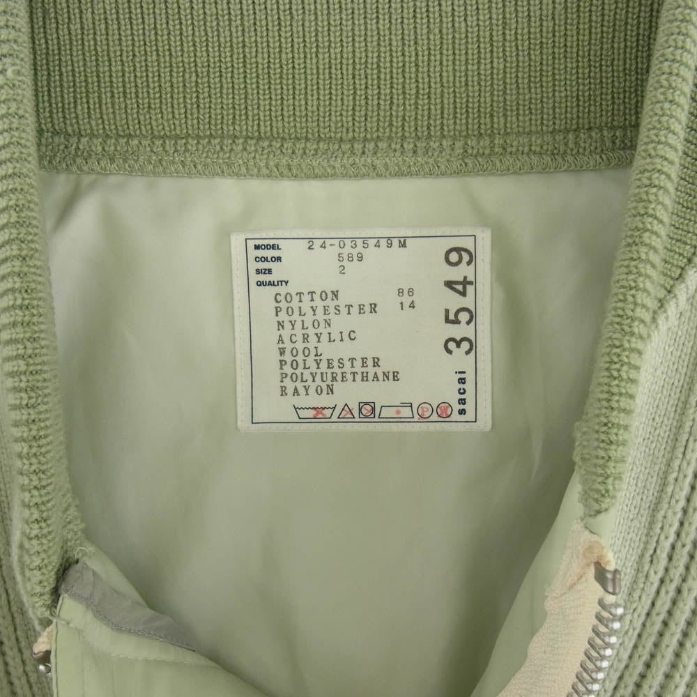 Sacai サカイ 24AW 24-03549M Gonz Multi Patch Nylon Twill Knit Cardigan ゴンズ マルチパッチ ナイロンツイル カーディガン ライトグリーン系 2【中古】