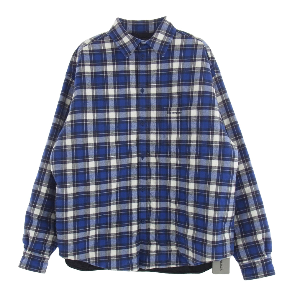 BALENCIAGA バレンシアガ 642339 TKM27 Padded Flannel Shirt パデッド フランネル チェック シャツ ジャケット 中綿 裏地キルティング ブルー系 38【中古】