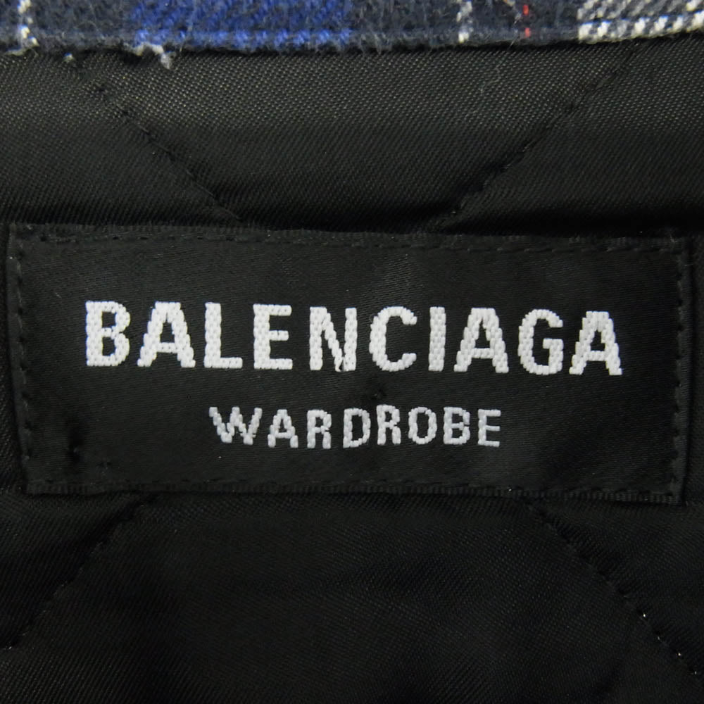 BALENCIAGA バレンシアガ 642339 TKM27 Padded Flannel Shirt パデッド フランネル チェック シャツ ジャケット 中綿 裏地キルティング ブルー系 38【中古】