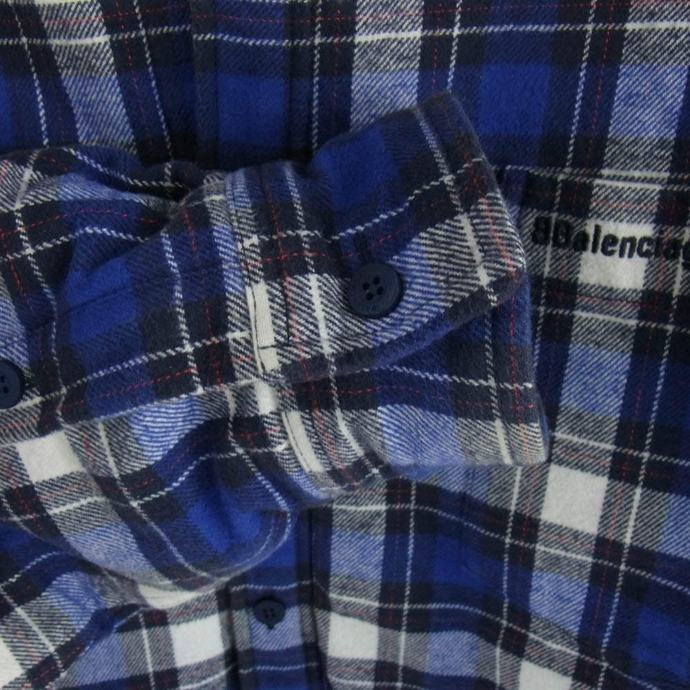 BALENCIAGA バレンシアガ 642339 TKM27 Padded Flannel Shirt パデッド フランネル チェック シャツ ジャケット 中綿 裏地キルティング ブルー系 38【中古】
