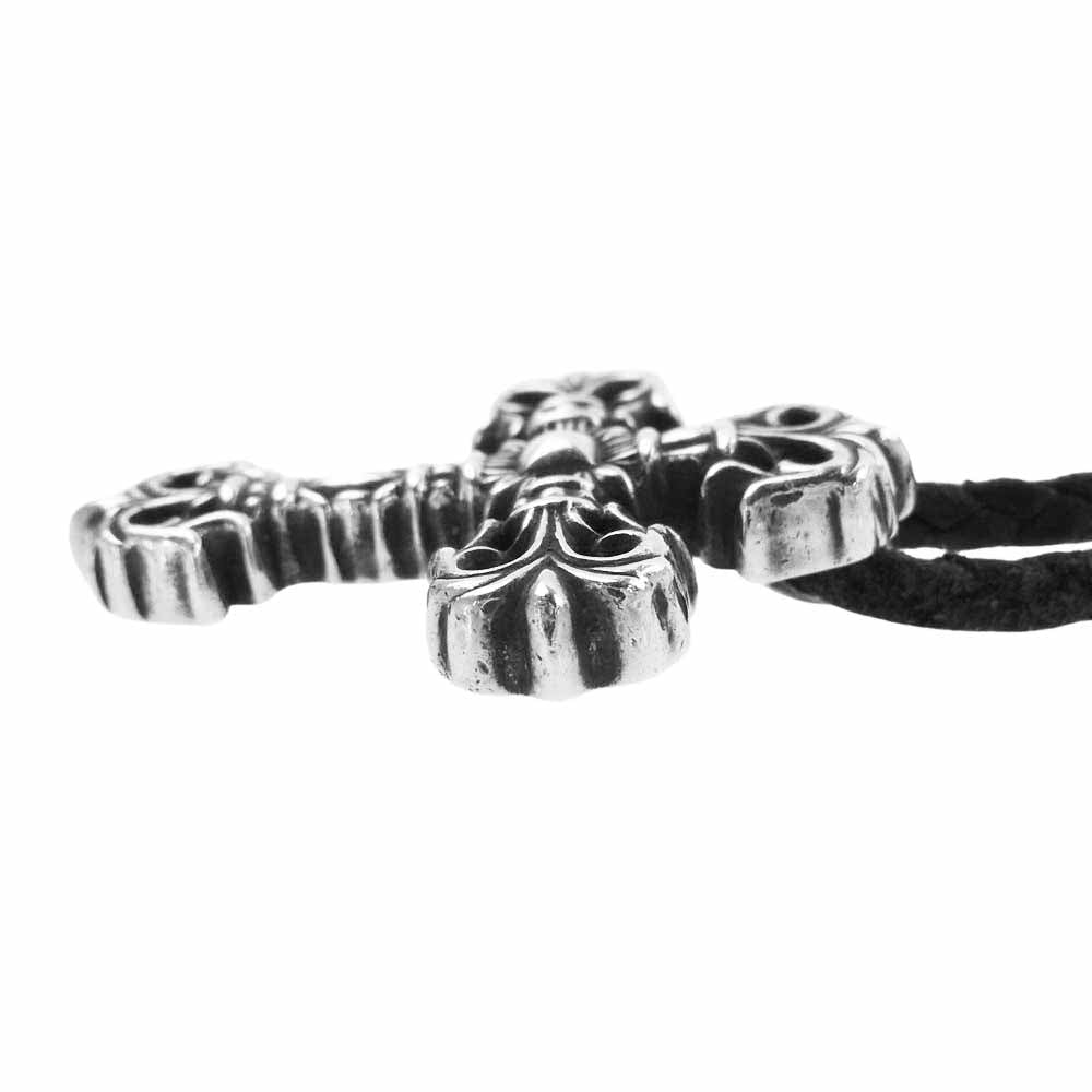 CHROME HEARTS クロムハーツ（原本無） FILIG CROSS-XSM LB フィリグリー クロス XS wレザーブレイド シルバー ネックレス ブラック系 シルバー系【中古】