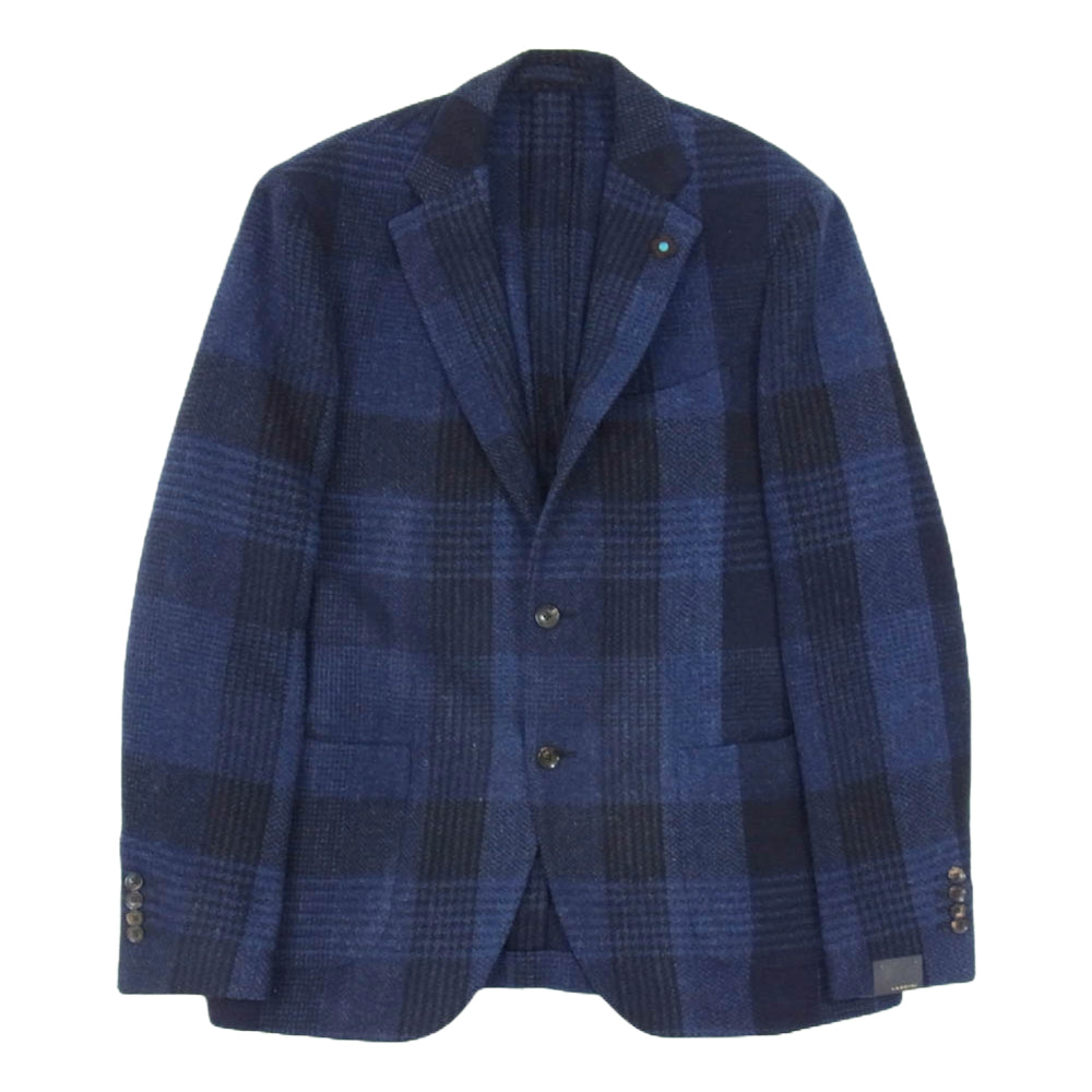 LARDINI ラルディーニ IA546AE ブートニエール付き チェック ウール 段返り2B テーラード ジャケット コート ネイビー系 50【極上美品】【中古】