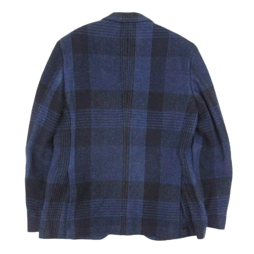 LARDINI ラルディーニ IA546AE ブートニエール付き チェック ウール 段返り2B テーラード ジャケット コート ネイビー系 50【極上美品】【中古】