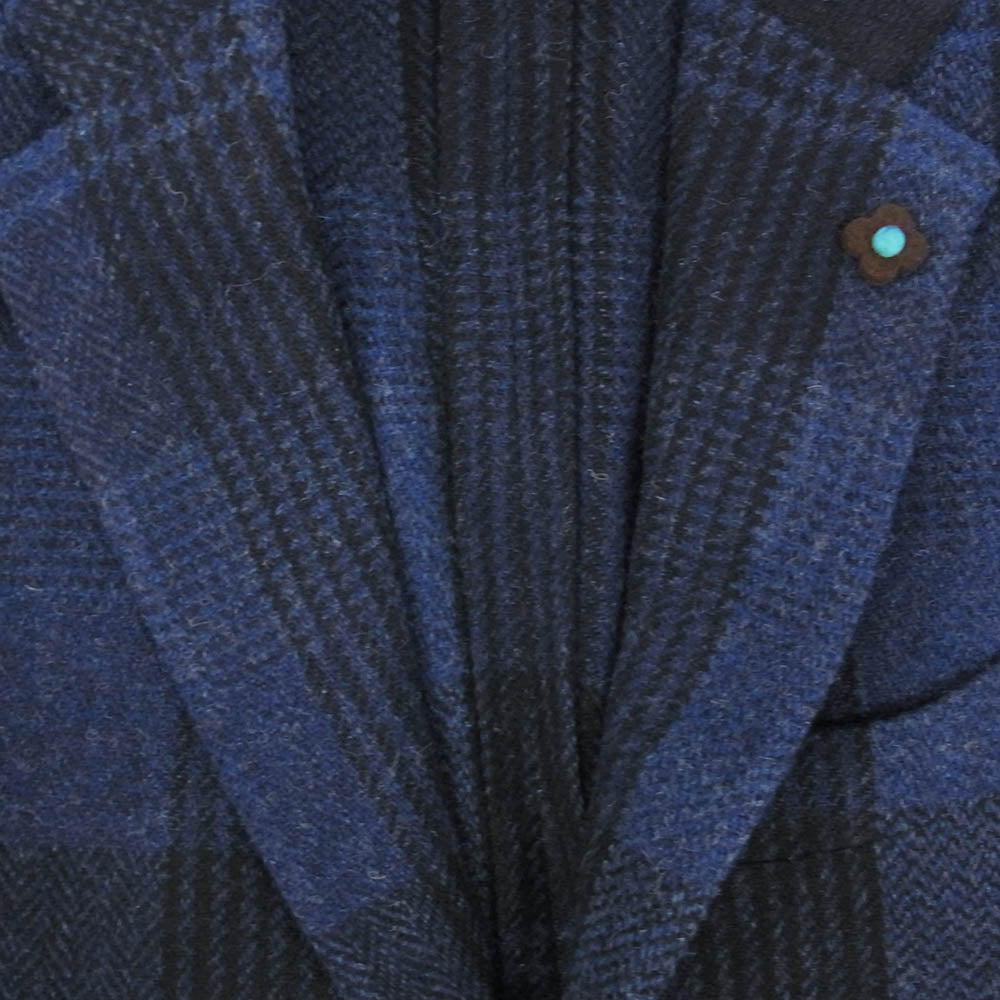 LARDINI ラルディーニ IA546AE ブートニエール付き チェック ウール 段返り2B テーラード ジャケット コート ネイビー系 50【極上美品】【中古】