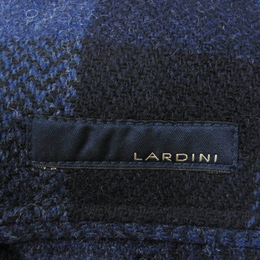 LARDINI ラルディーニ IA546AE ブートニエール付き チェック ウール 段返り2B テーラード ジャケット コート ネイビー系 50【極上美品】【中古】