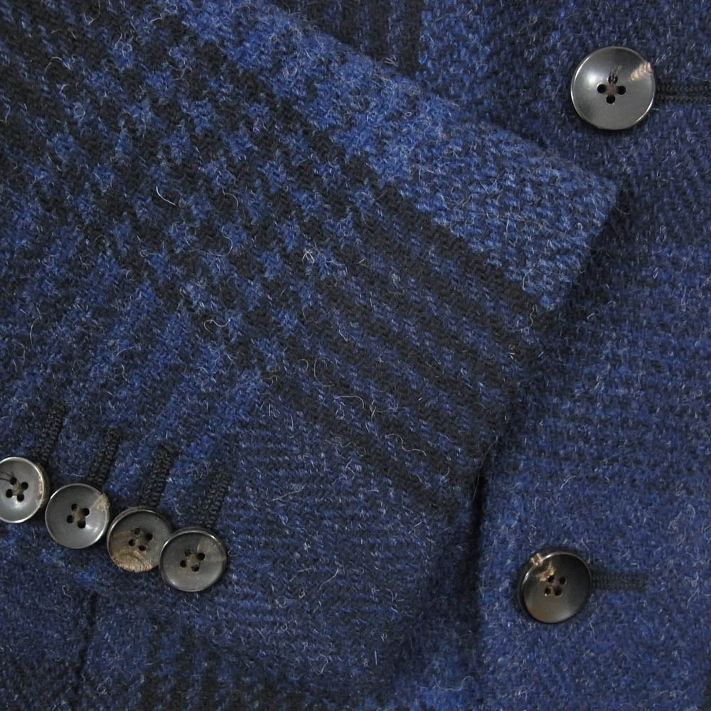 LARDINI ラルディーニ IA546AE ブートニエール付き チェック ウール 段返り2B テーラード ジャケット コート ネイビー系 50【極上美品】【中古】