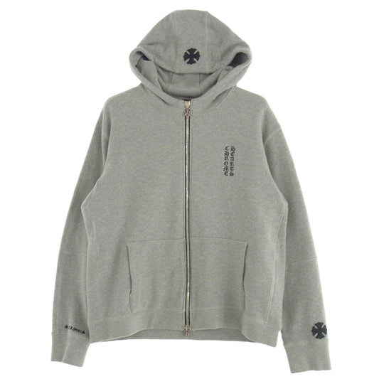 CHROME HEARTS クロムハーツ（原本無） GRP Y NOT Zip Up Hoodie ワイノット ダガー刺繍 クロスパッチ ヴァーティカルロゴ ジップアップ フルジップ パーカー グレー グレー系 L【中古】