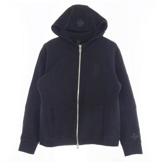 CHROME HEARTS クロムハーツ（原本無） GRP Y NOT Zip Up Hoodie ワイノット ダガー刺繍 クロスパッチ ヴァーティカルロゴ ジップアップ フルジップ パーカー ブラック ブラック系 L【中古】