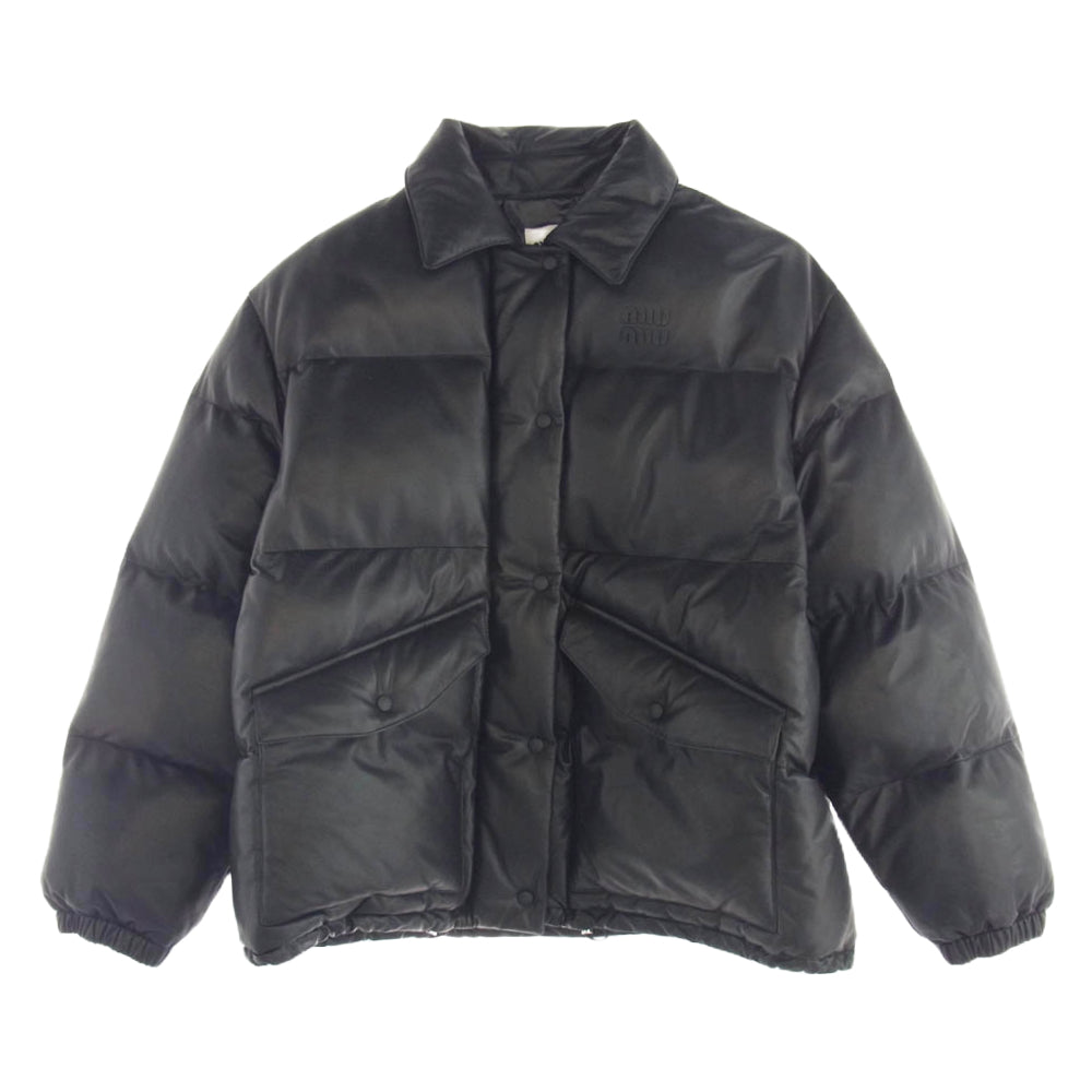 MIUMIU ミュウミュウ 24AW MPV923 S000 13UB ナッパレザー ジャケット ダウン ジャケット ブラック系 40【中古】