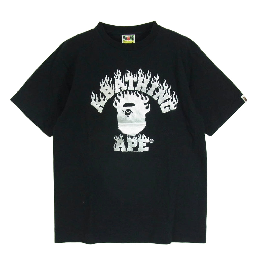 A BATHING APE アベイシングエイプ BAPE ベイプ ファイヤー ファイアー ロゴ ヘッド プリント 半袖 Tシャツ ブラック系 M【中古】