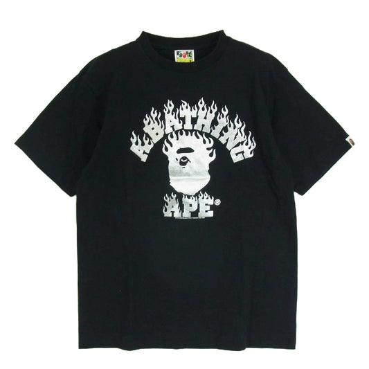 A BATHING APE アベイシングエイプ BAPE ベイプ ファイヤー ファイアー ロゴ ヘッド プリント 半袖 Tシャツ ブラック系 M【中古】