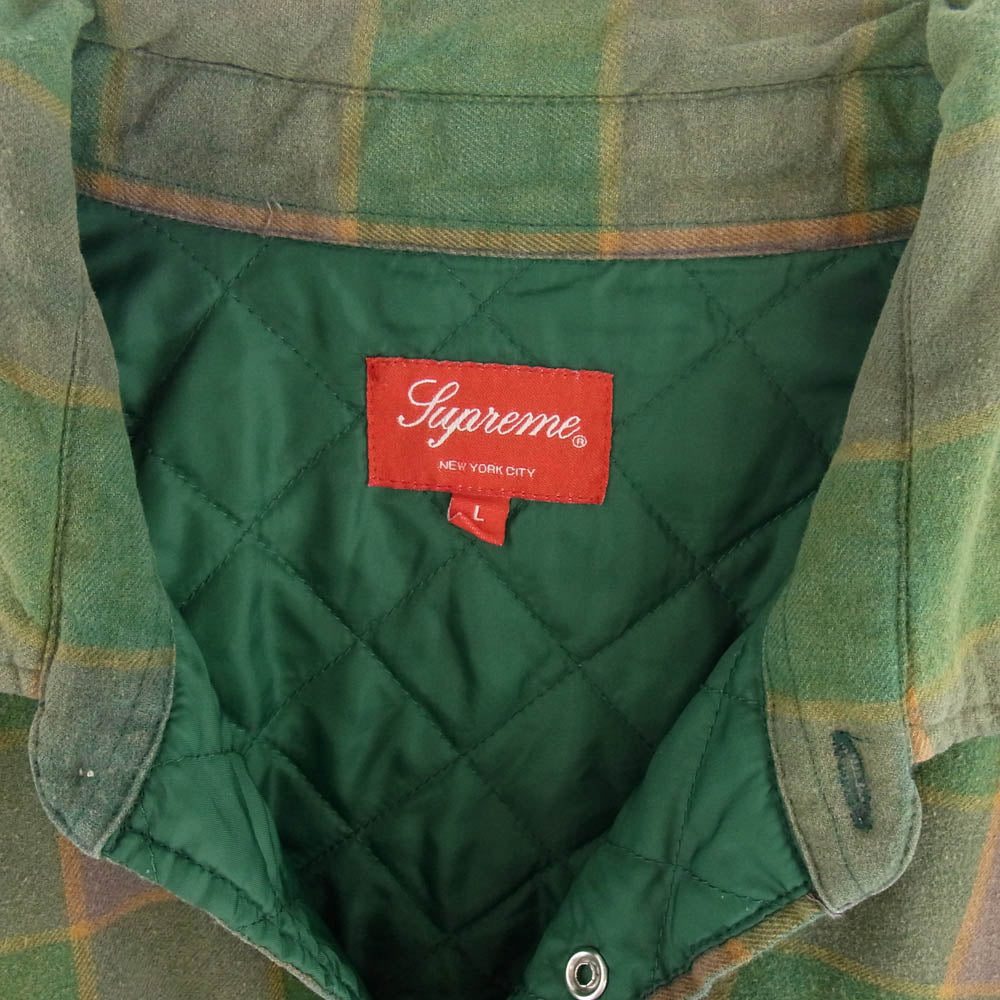 Supreme シュプリーム 18AW Quilted Faded Plaid Shirt フェード加工 中綿 キルティング チェック シャツ ジャケット グリーン系 L【中古】