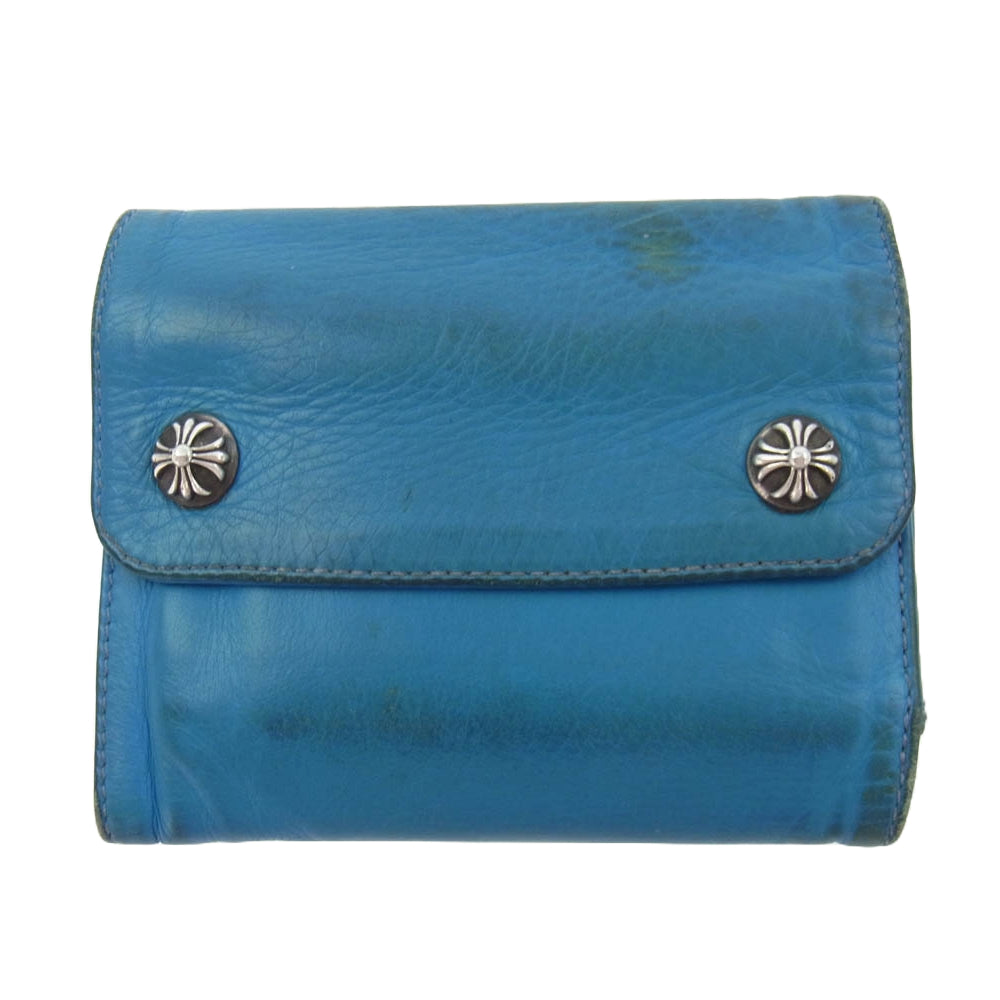 CHROME HEARTS クロムハーツ（原本無） WAVE MINI ウェーブミニ クロスボールボタン レザー ウォレット ブルー系【中古】