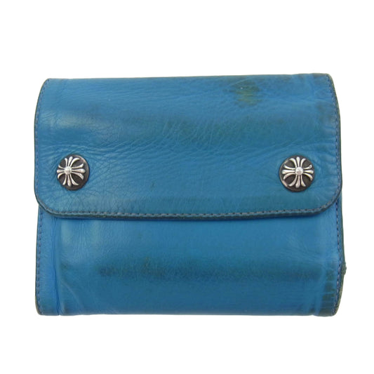 CHROME HEARTS クロムハーツ（原本無） WAVE MINI ウェーブミニ クロスボールボタン レザー ウォレット ブルー系【中古】