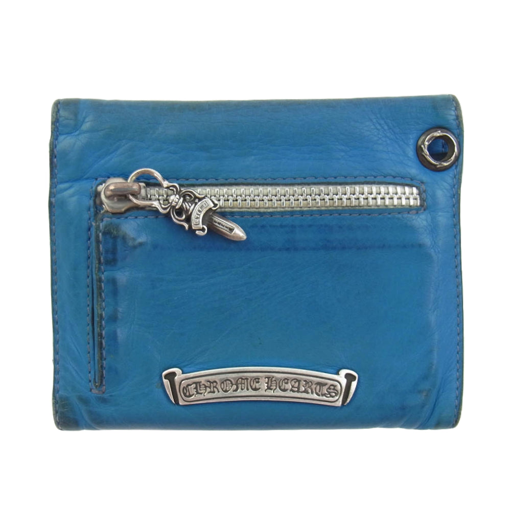 CHROME HEARTS クロムハーツ（原本無） WAVE MINI ウェーブミニ クロスボールボタン レザー ウォレット ブルー系【中古】